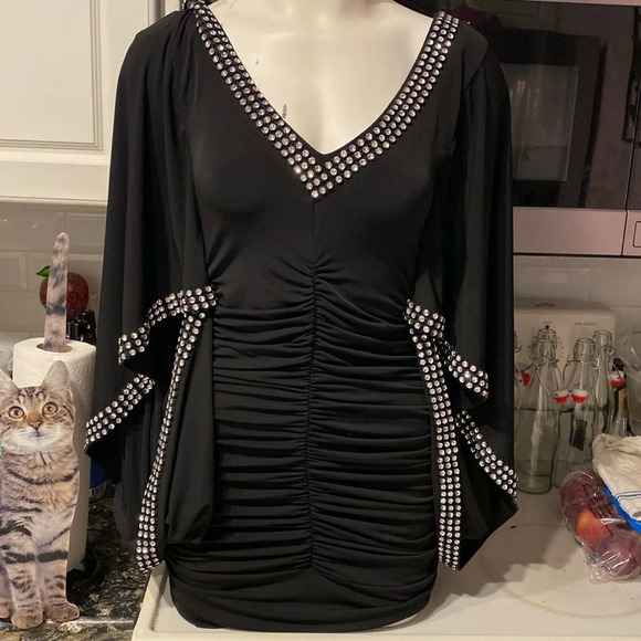 La El Tops - N womens LA- EL dressy sexy faux stretch diamonds regular size top S.